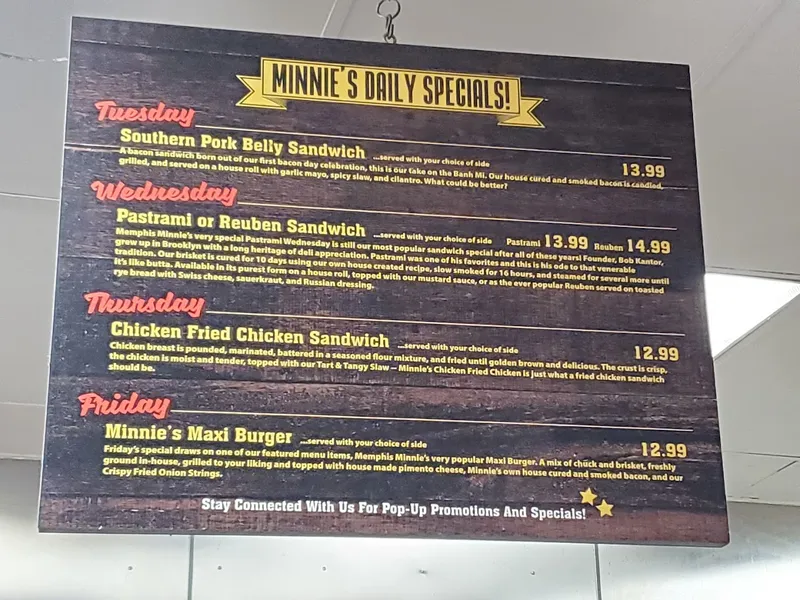 menu of Memphis Minnie's BBQ Joint