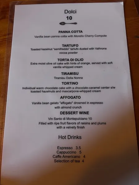 menu of Piccoli Trattoria