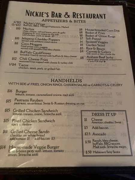 menu of Nickie's