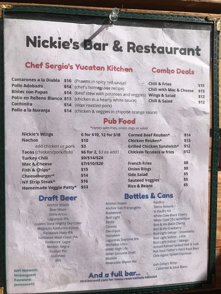 menu of Nickie's