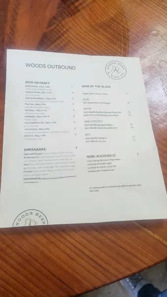 menu of Woods Outbound