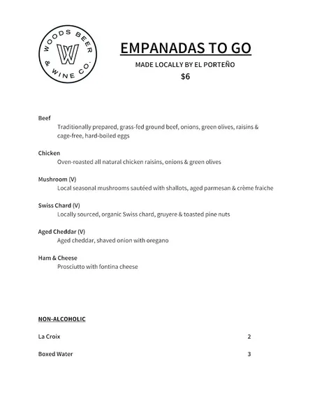 menu of Woods Outbound