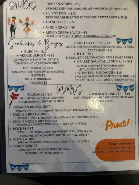 menu of Steins