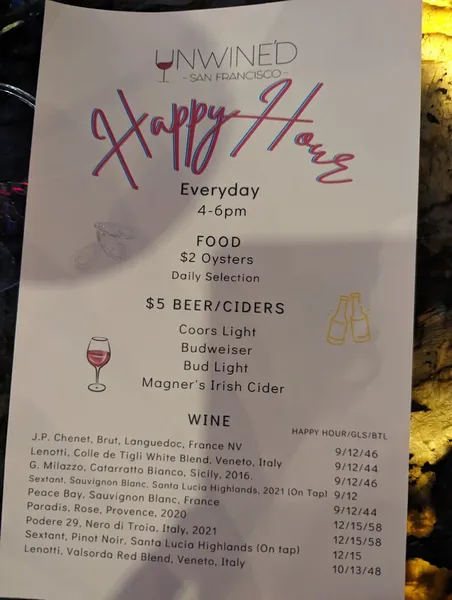 menu of Unwine'd