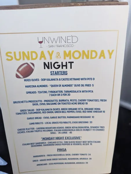 menu of Unwine'd