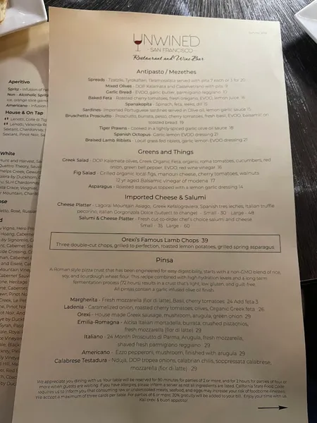 menu of Unwine'd