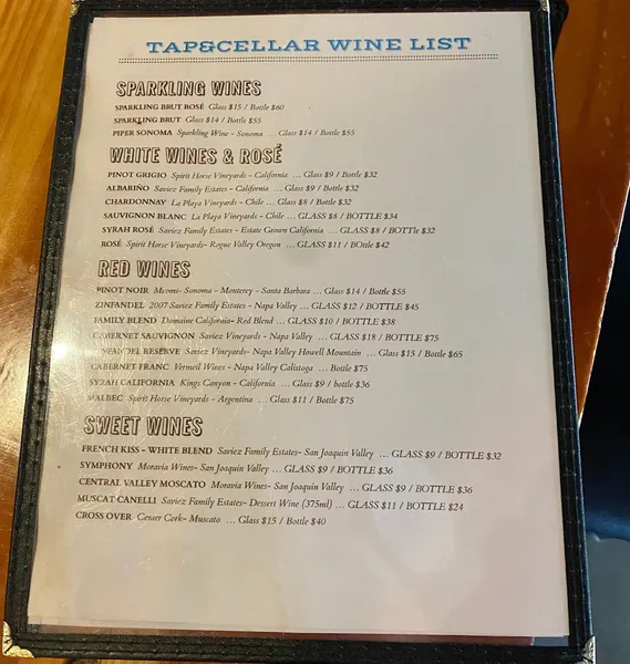 menu of Tap & Cellar