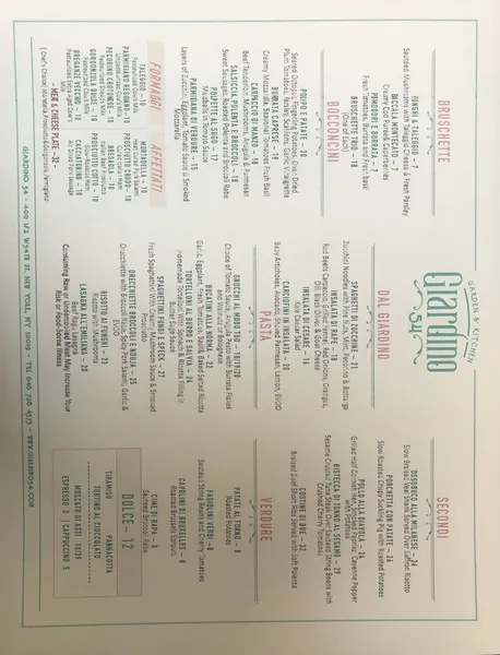 menu of Giardino 54