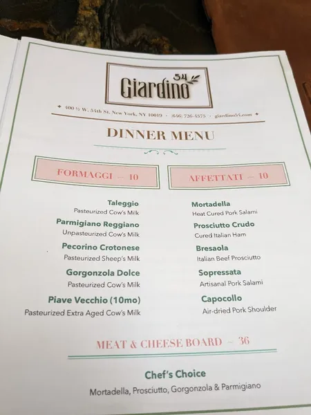 menu of Giardino 54