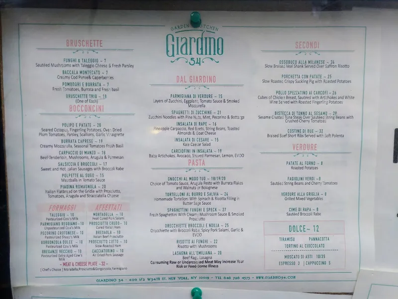 menu of Giardino 54