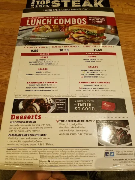 menu of Applebee's Grill + Bar