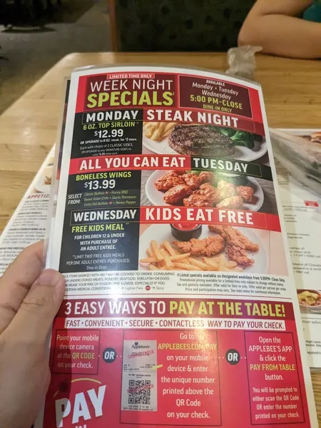 menu of Applebee's Grill + Bar