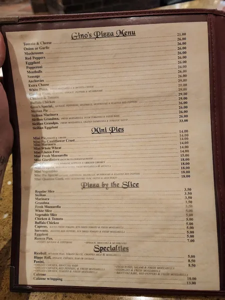 menu of Gino's