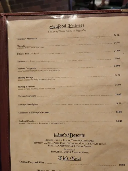 menu of Gino's