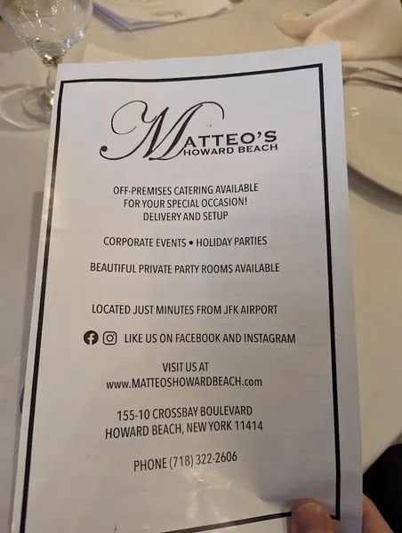 menu of Matteo's of Howard Beach