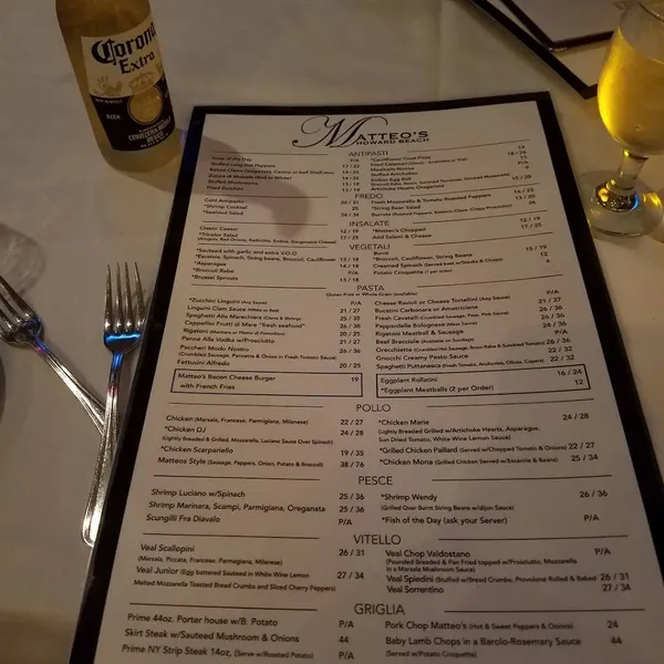 menu of Matteo's of Howard Beach