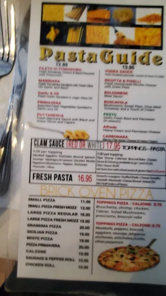 menu of Prima Pasta & Cafe