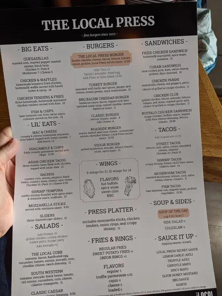 menu of The Local Press