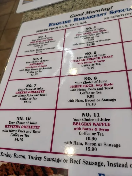 menu of Esquire Diner