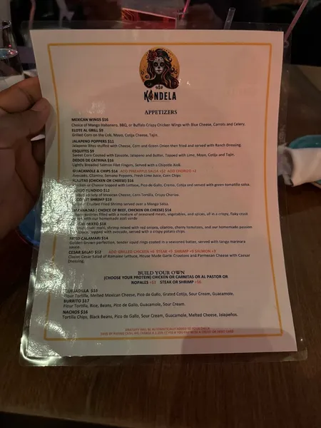 menu of Kandela