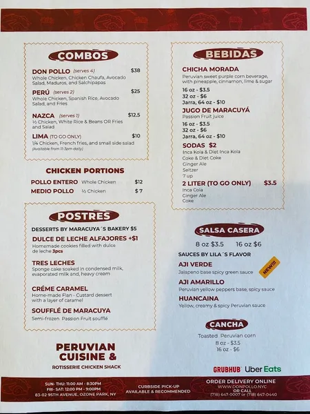 menu of Don Pollo Ozone Park