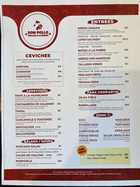 menu of Don Pollo Ozone Park