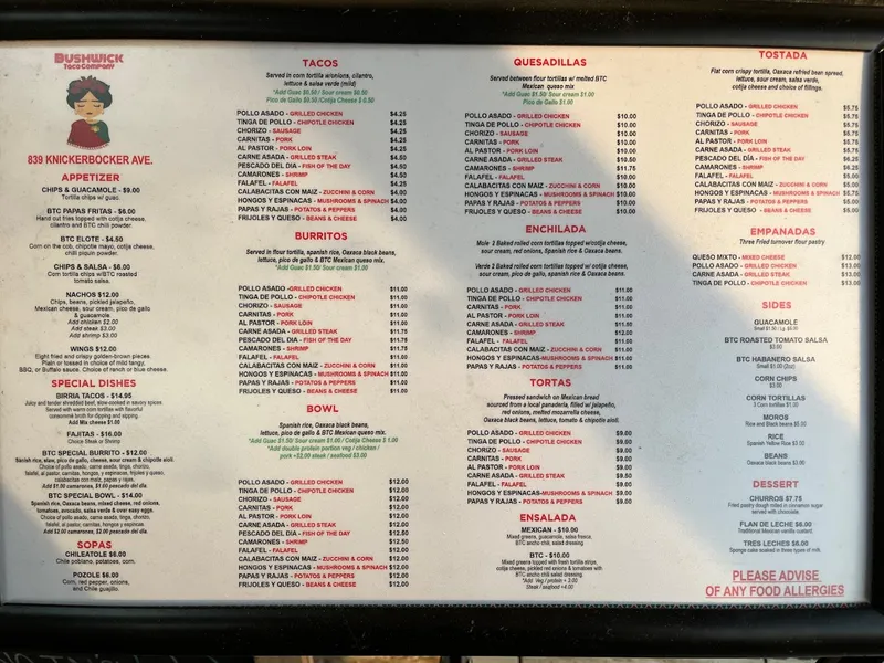 menu of Bushwick Taco Company (Ozone Park)