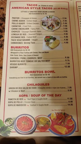 menu of Compadres Mexican Restaurant