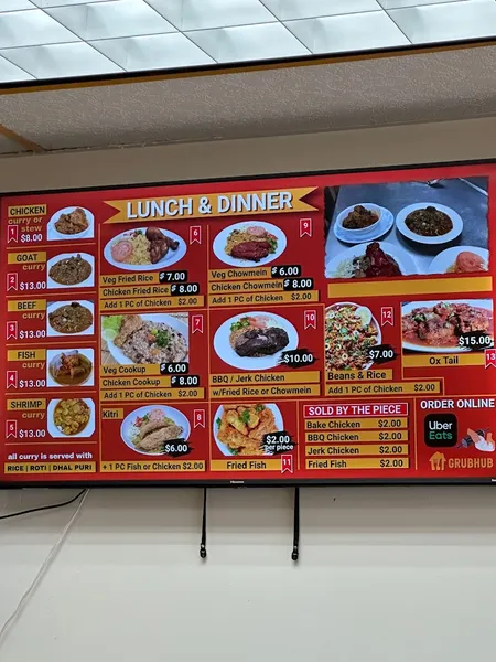 menu of Jay's Roti Hut