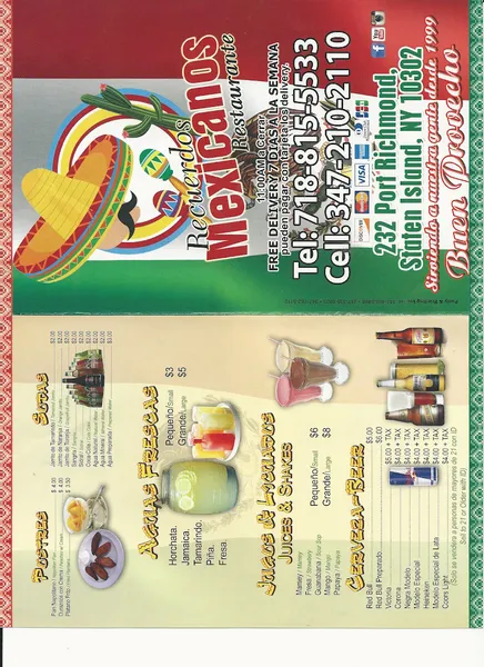 menu of Recuerdos Mexicanos