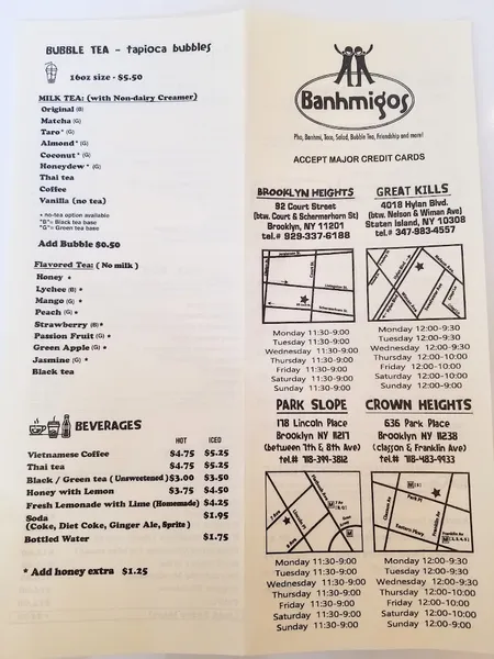 menu of Banhmigos