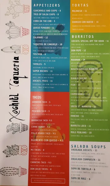 menu of Xochitl Taqueria