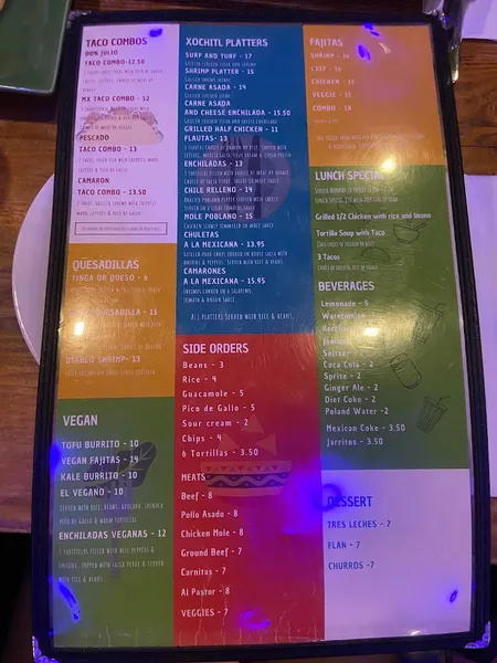 menu of Xochitl Taqueria