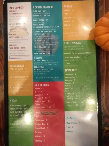 menu of Xochitl Taqueria