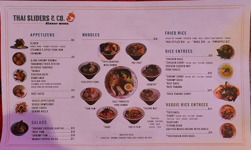 menu of THAI SLIDERS