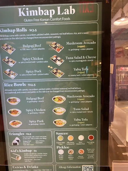 menu of Kimbap Lab