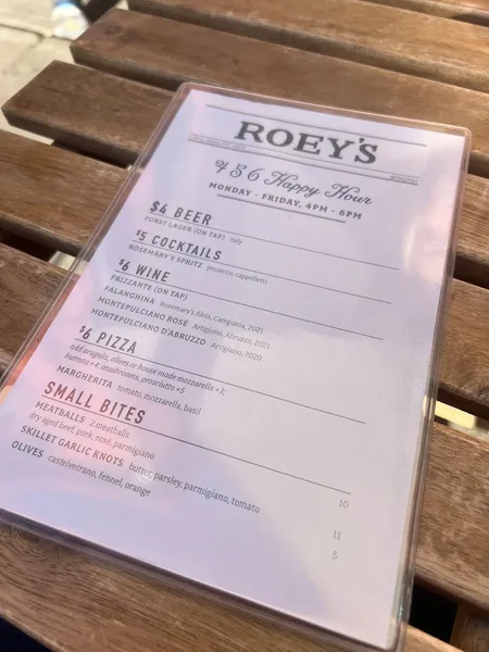 menu of Roey's