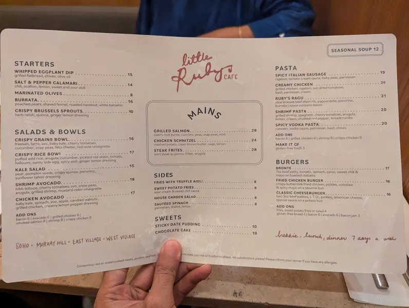 menu of Ruby's Cafe - West Village