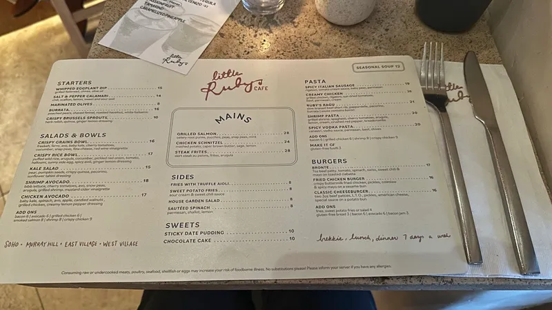 menu of Ruby's Cafe - West Village