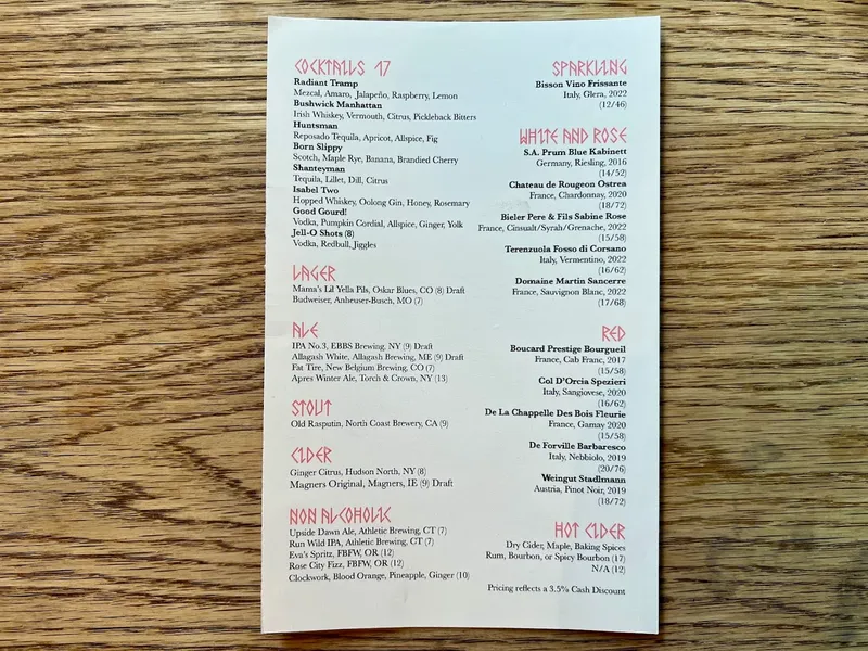 menu of Worthwild