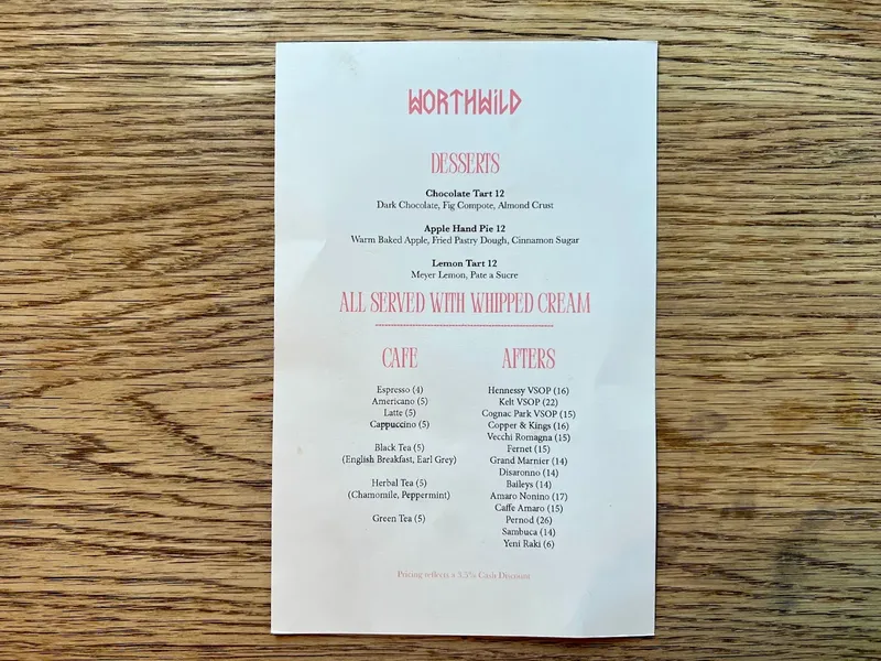 menu of Worthwild