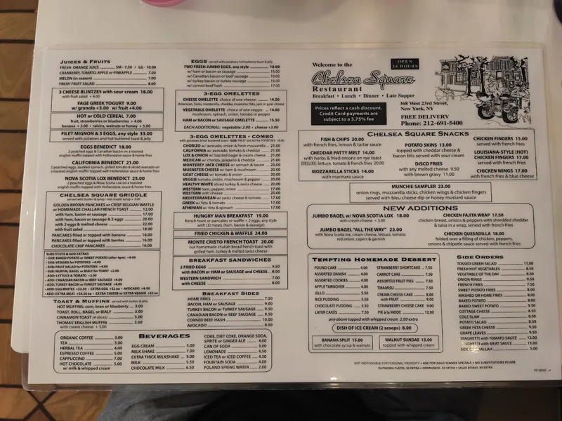 menu of Chelsea Square Restaurant