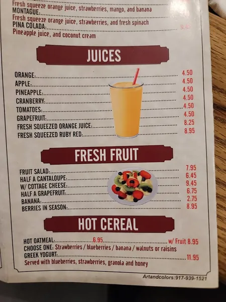 menu of Grand Canyon Restaurant