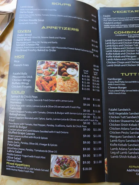 menu of Tutt Heights