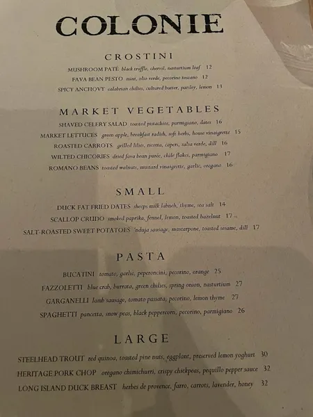 menu of Colonie