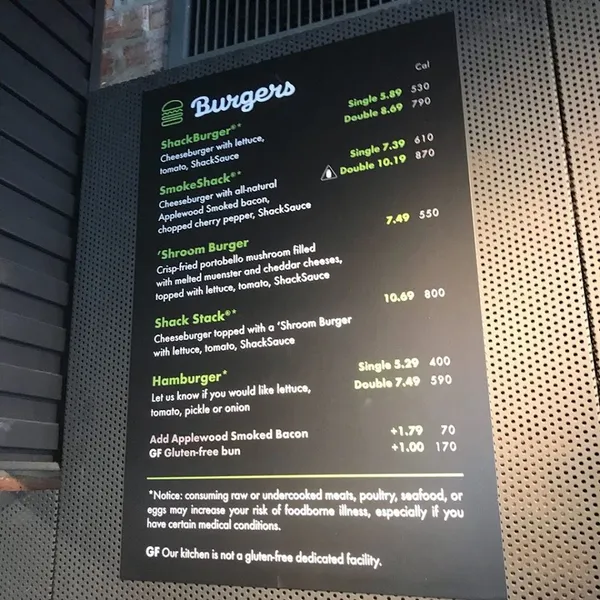 menu of Shake Shack Dumbo