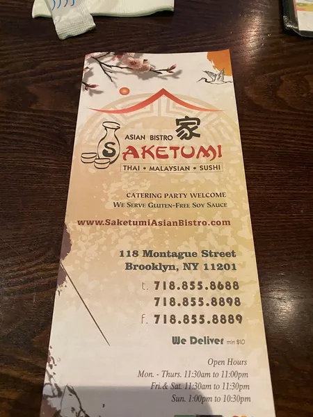 menu of Saketumi Asian bistro