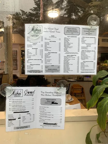 menu of Mike's Coffee Shop