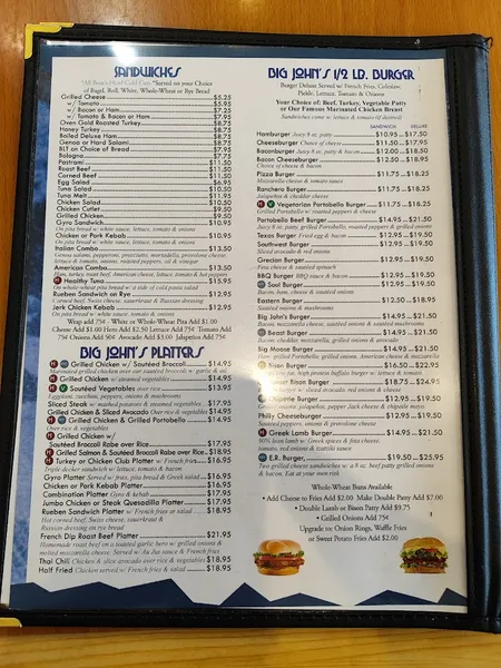 menu of Big John's Coffee Shop & Grill