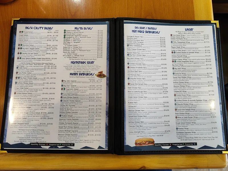 menu of Big John's Coffee Shop & Grill